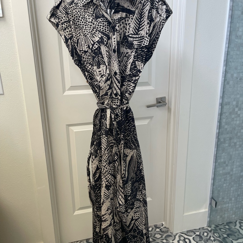 Black & White Printed Maxi Dress with Tie Waist